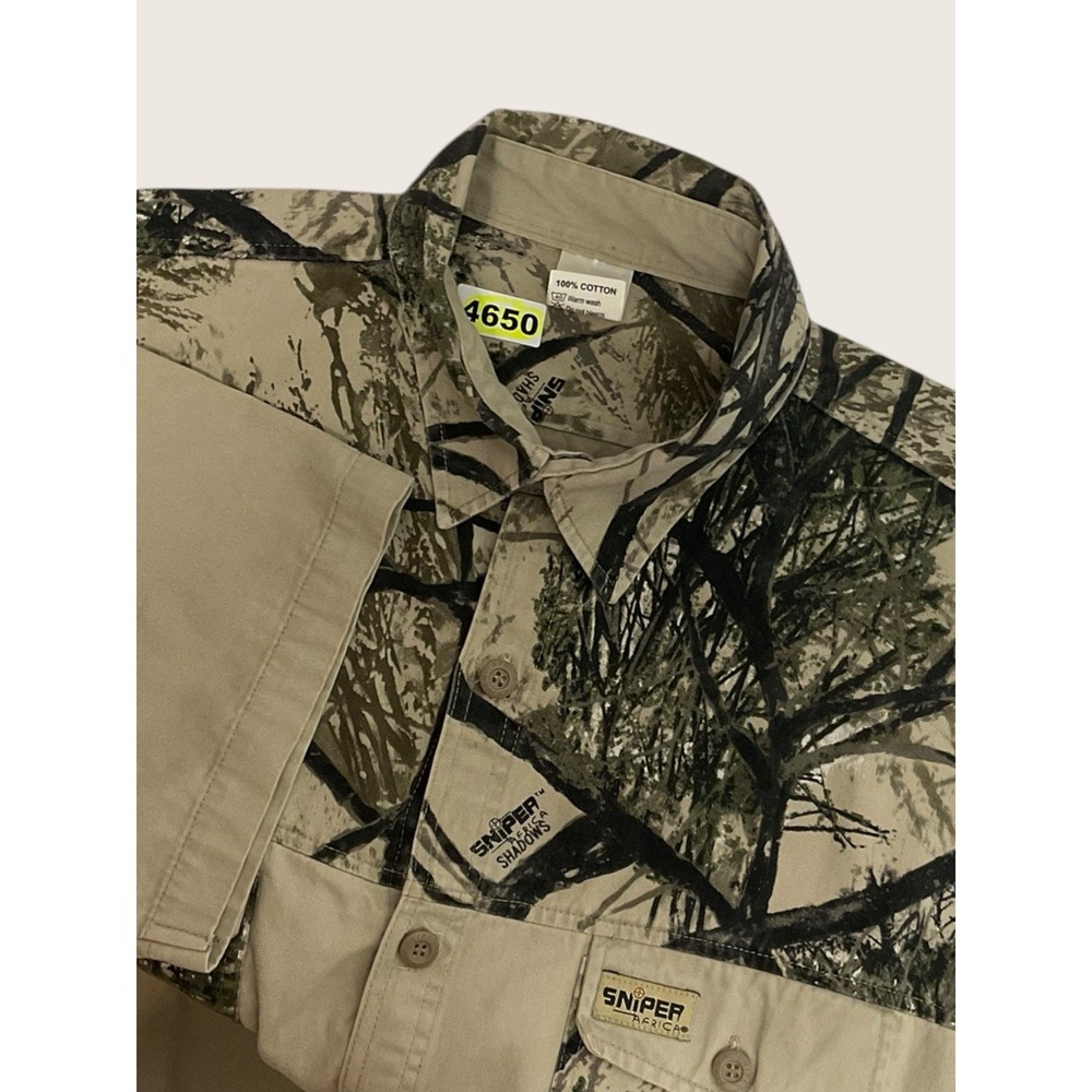 Sniper Africa Button Down Shirt Men's 5XL Camo Graphic Short Sleeve Cotton